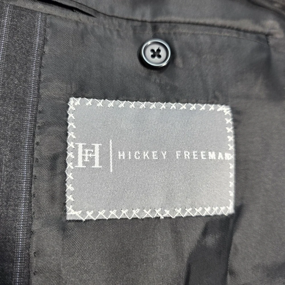 Hickey Freeman‎ Men 46L Grey Blazer Madison Pinstripe Worsted Wool Made in USA
